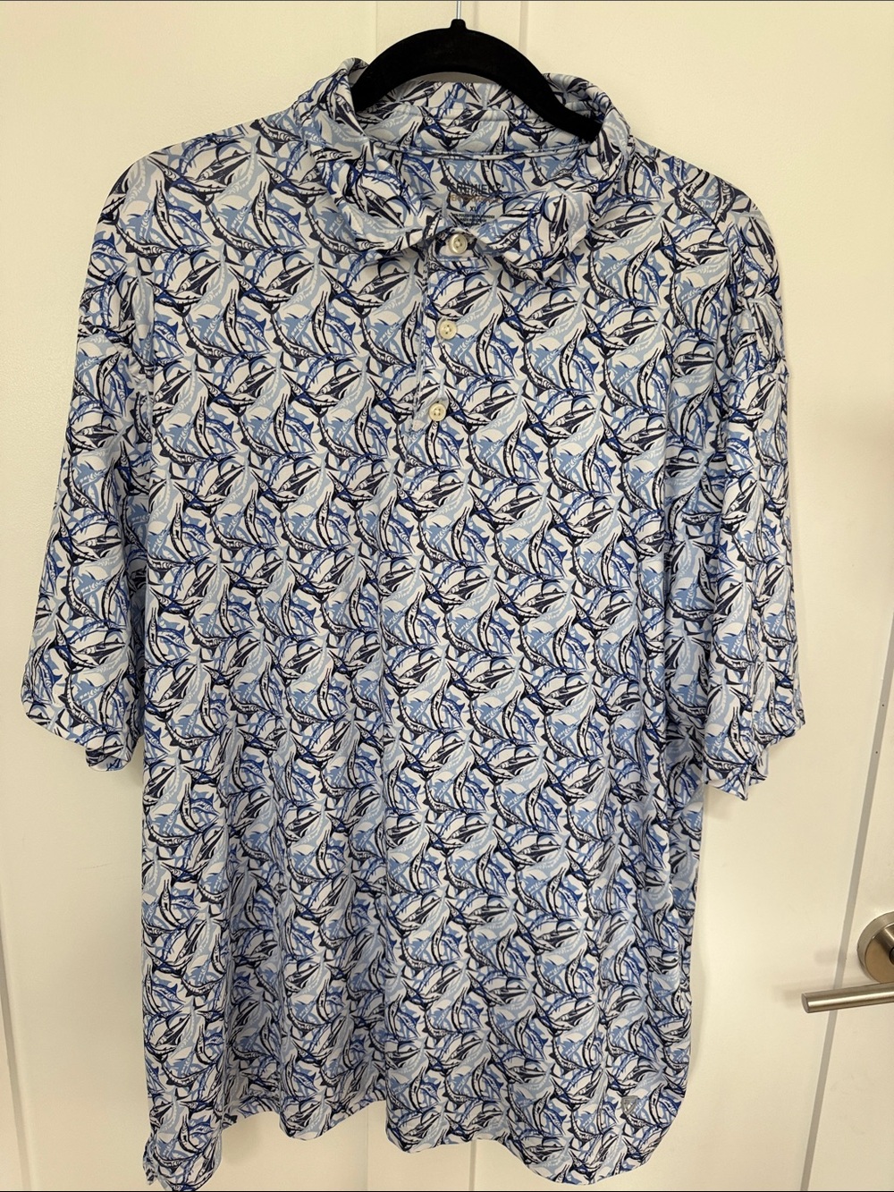 Daniel Cremieux Blue & White fish -Pattern Polo